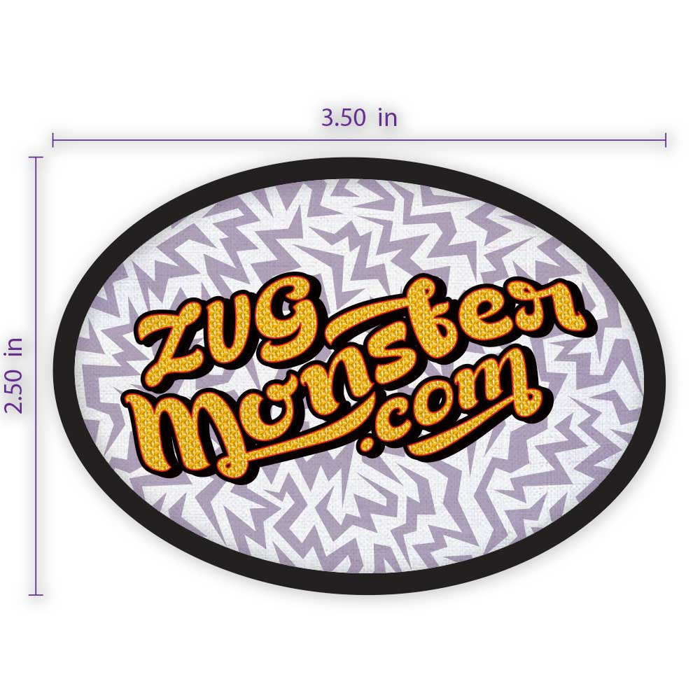 3.5" x 2.5" Oval Custom Patch with Adhesive and Black Border.