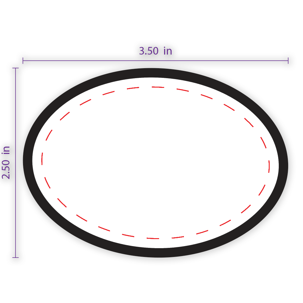 3.5" x 2.5" Oval Custom Patch with Adhesive and Black Border.