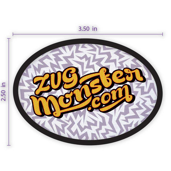 3.5" x 2.5" Oval Custom Patch with Adhesive and Black Border.