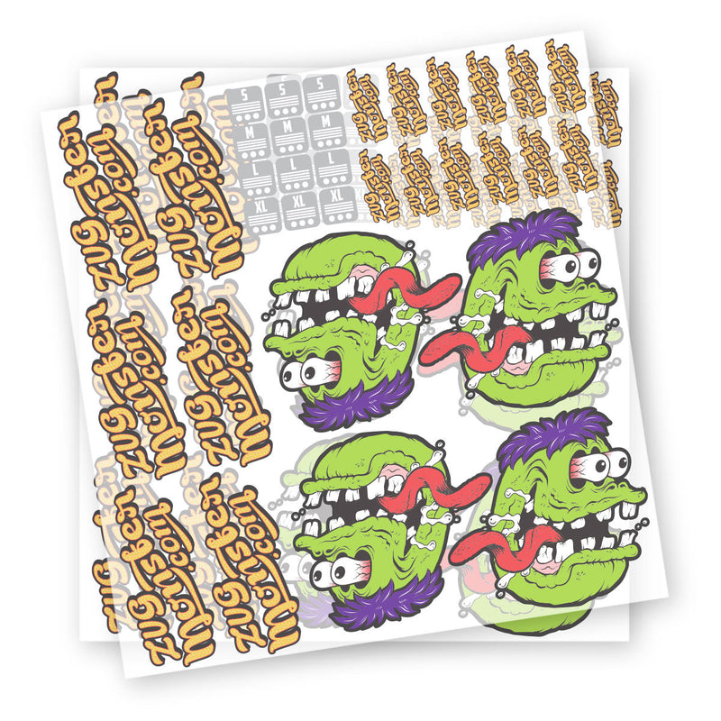 Gang sheet transfers arranged with multiple colorful graphics