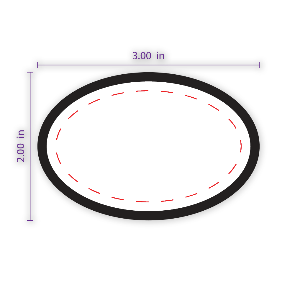 3" x 2" Oval Custom Patch with Adhesive & Black Border.