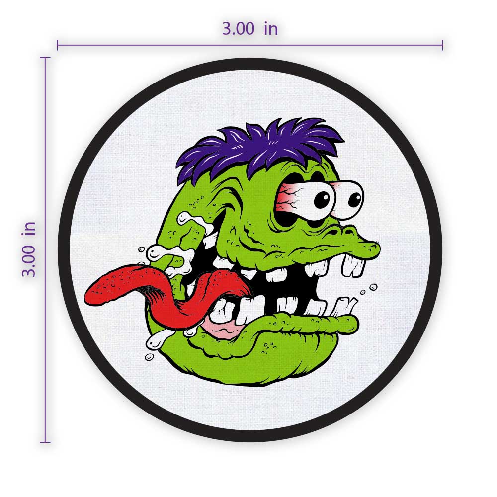 3in. Round Custom Patch with Adhesive and Black Border.
